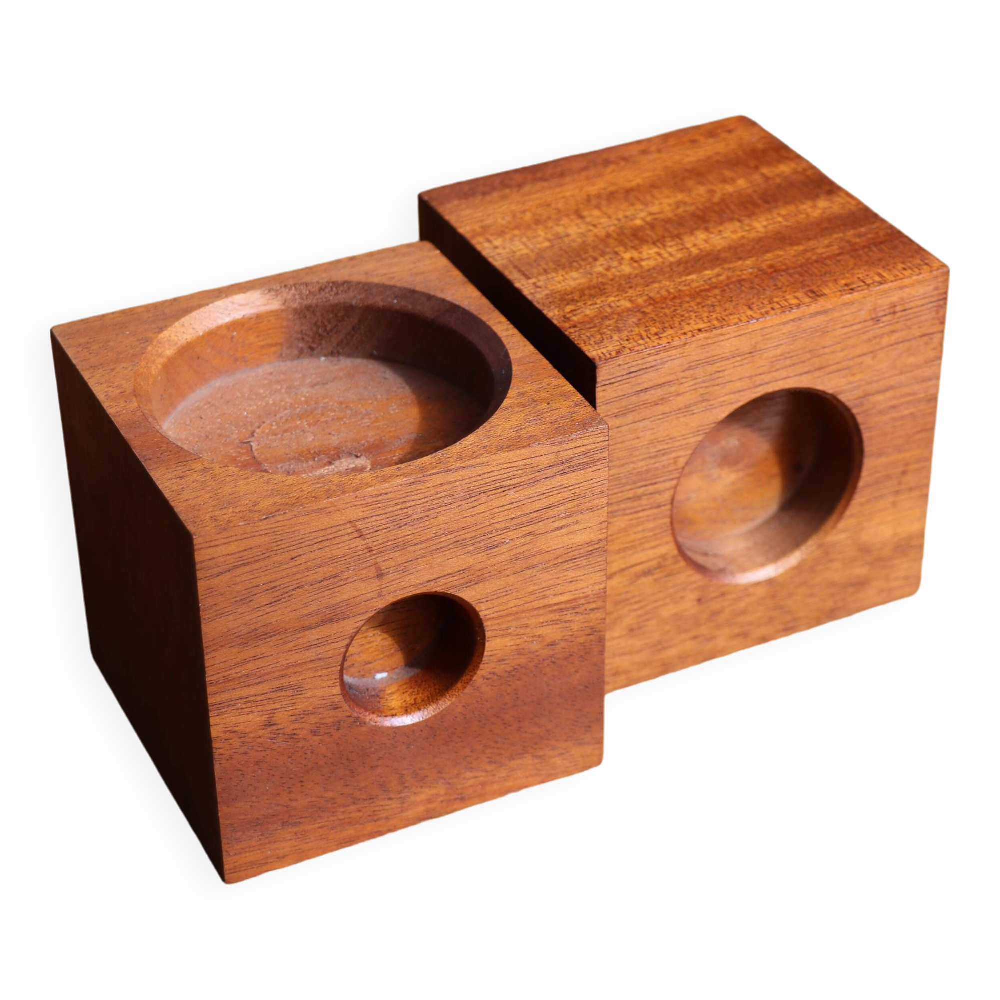 Duo of Scandinavian teak cube candlesticks