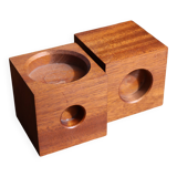 Duo de bougeoirs scandinaves cubes en teck