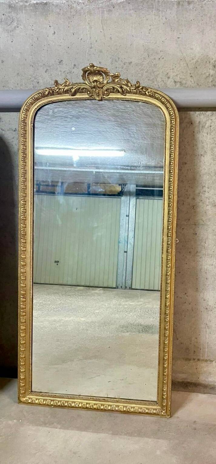 Miroir ancien Louis Philippe fronton doré - 191 x 90 cm