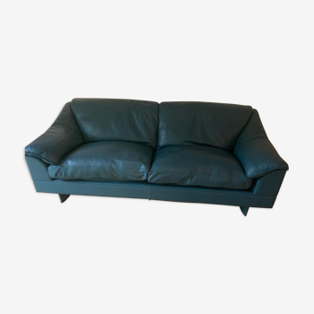 Blue Leather Sofa Oil Poltrona Frau Italy 1980s