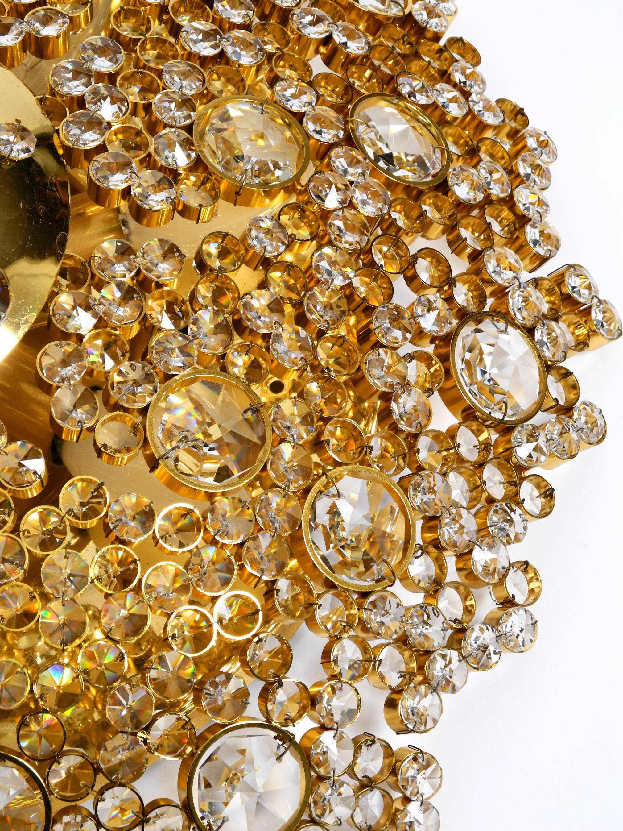 Gorgeous large 1970s Palwa brass ceiling or wall lamp with faceted crystal