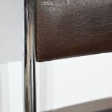 Suite of 3 Leather and Chrome Metal Chairs, attributed to Collomb Creation – 1970