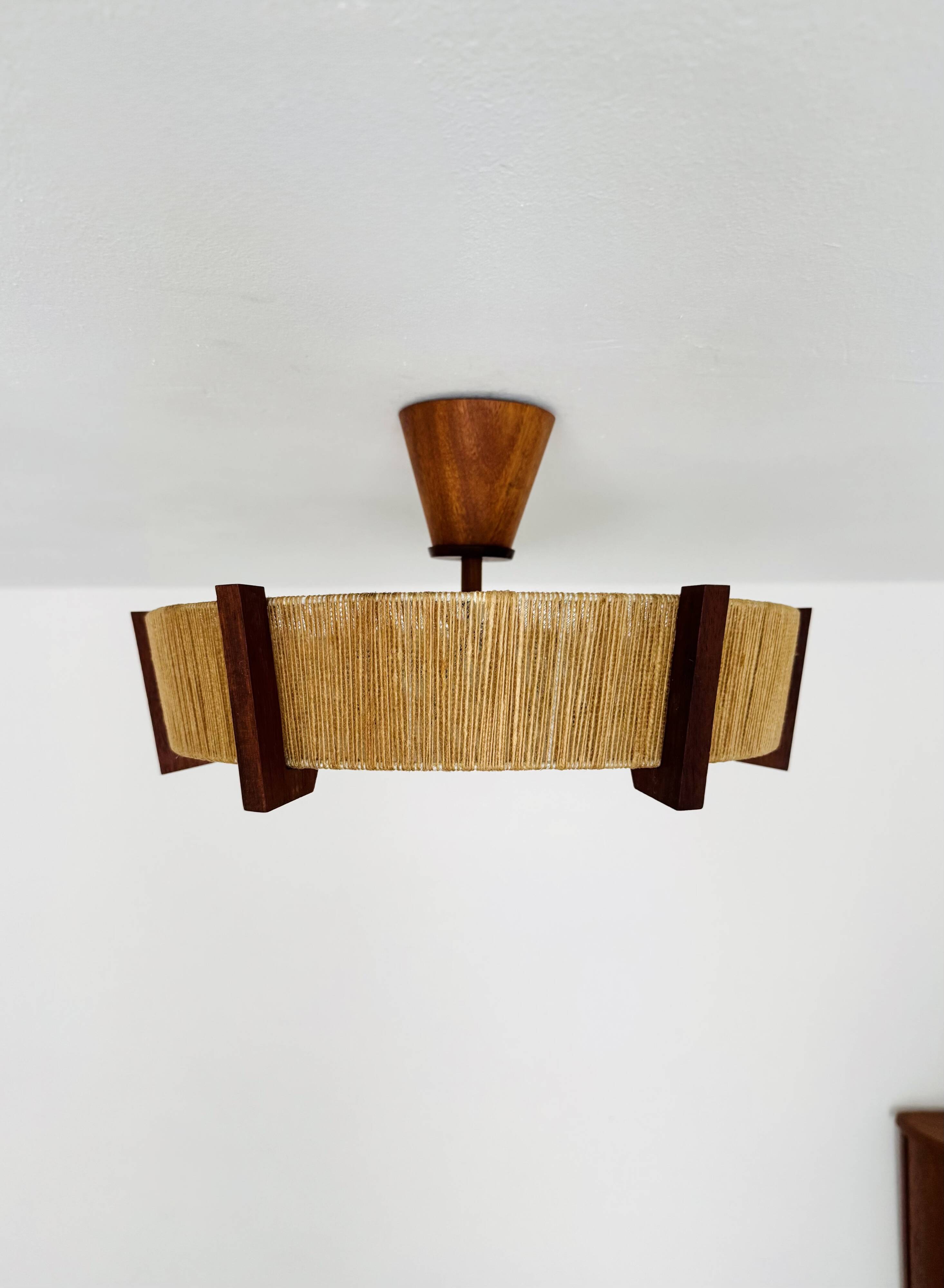 Japan Style Sisal and Teak Pendant Lamp by Temde