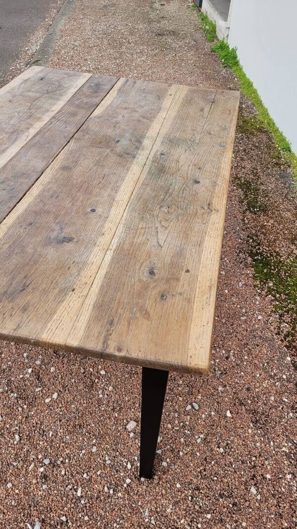 Table de ferme rustique en chêne massif ancienne patiné -1900s