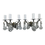 Paire d’appliques 3 lumières bronze et cristal