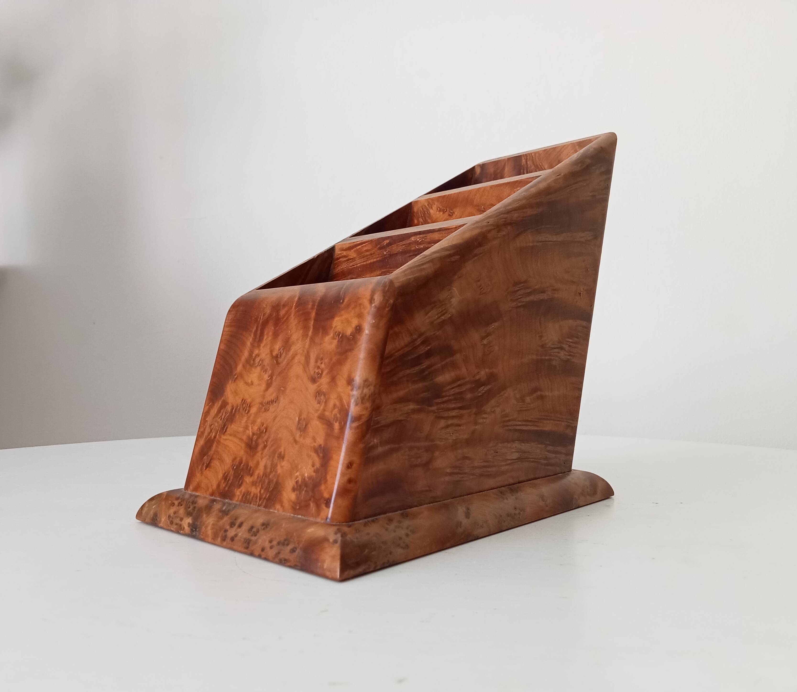 Art deco pen holder in burr walnut