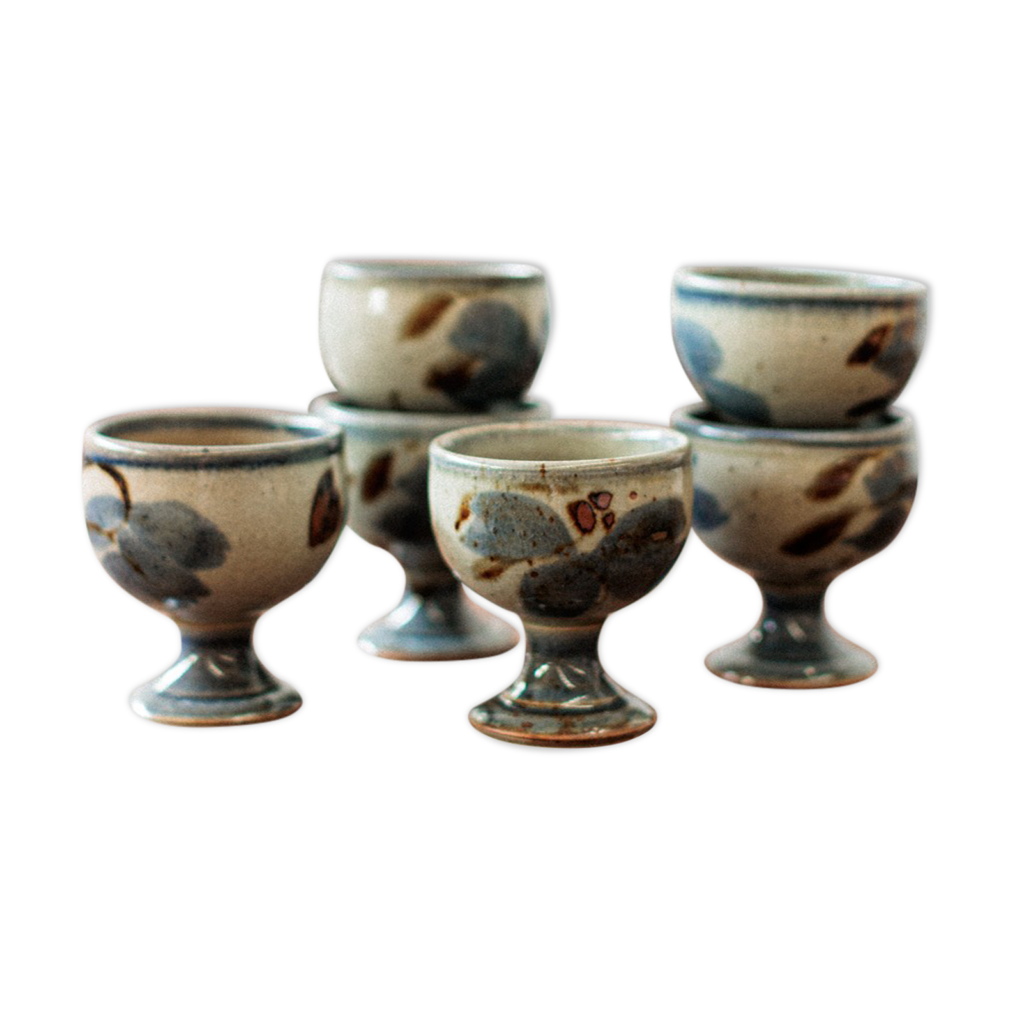 Lot de 6 coquetiers en grès bleutées