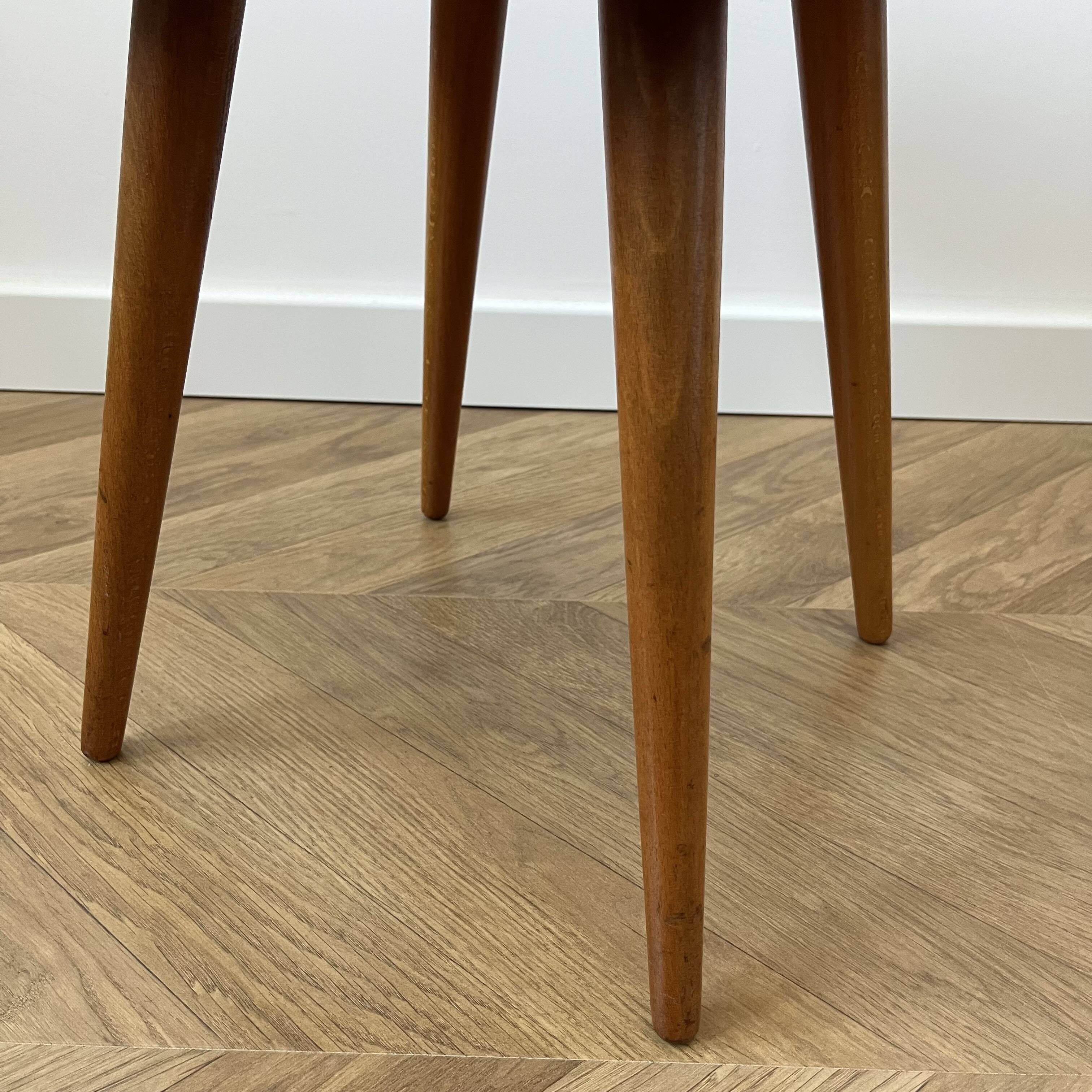 Vintage Footstool: Mid Century Modern Grey Fabric and Wood Legs