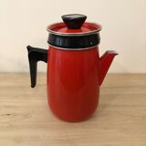 Red enamel coffee maker with filter