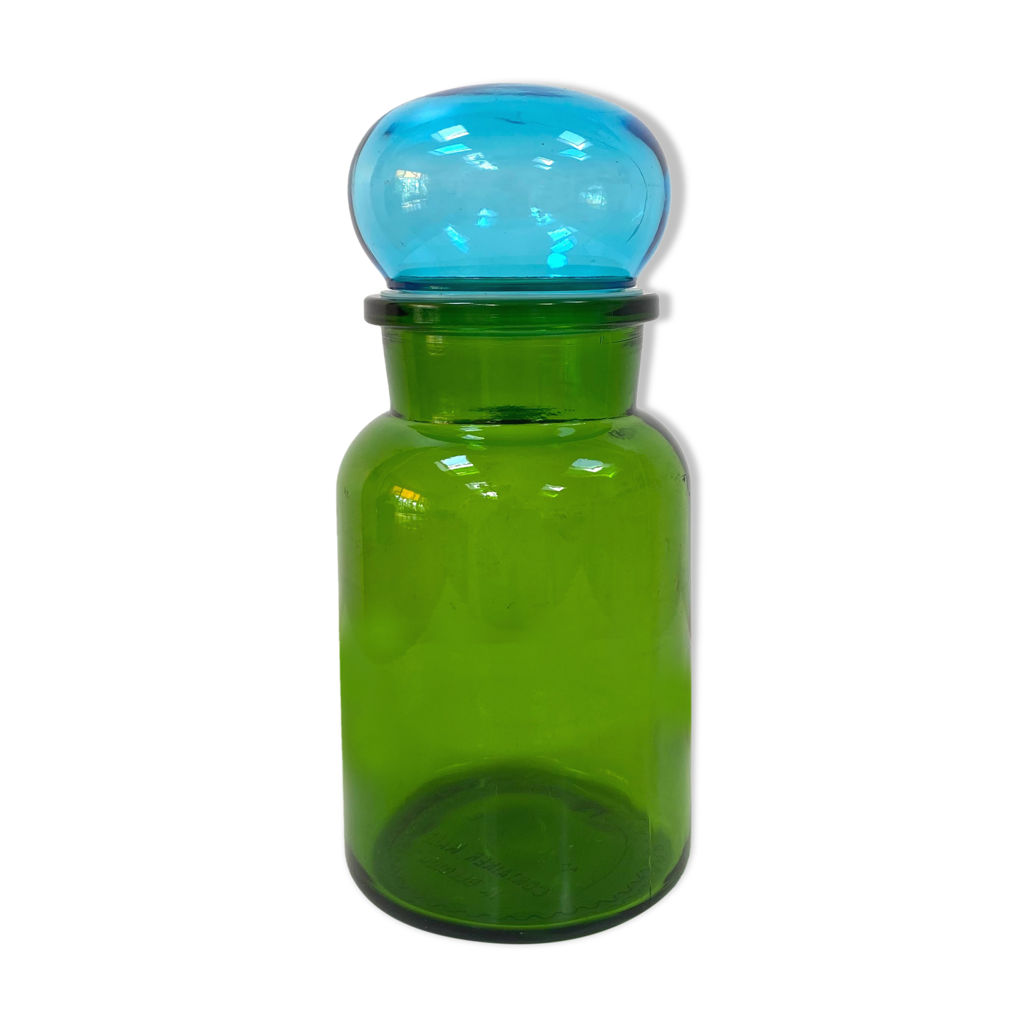 Bocal vase vintage en verre vert et bleu