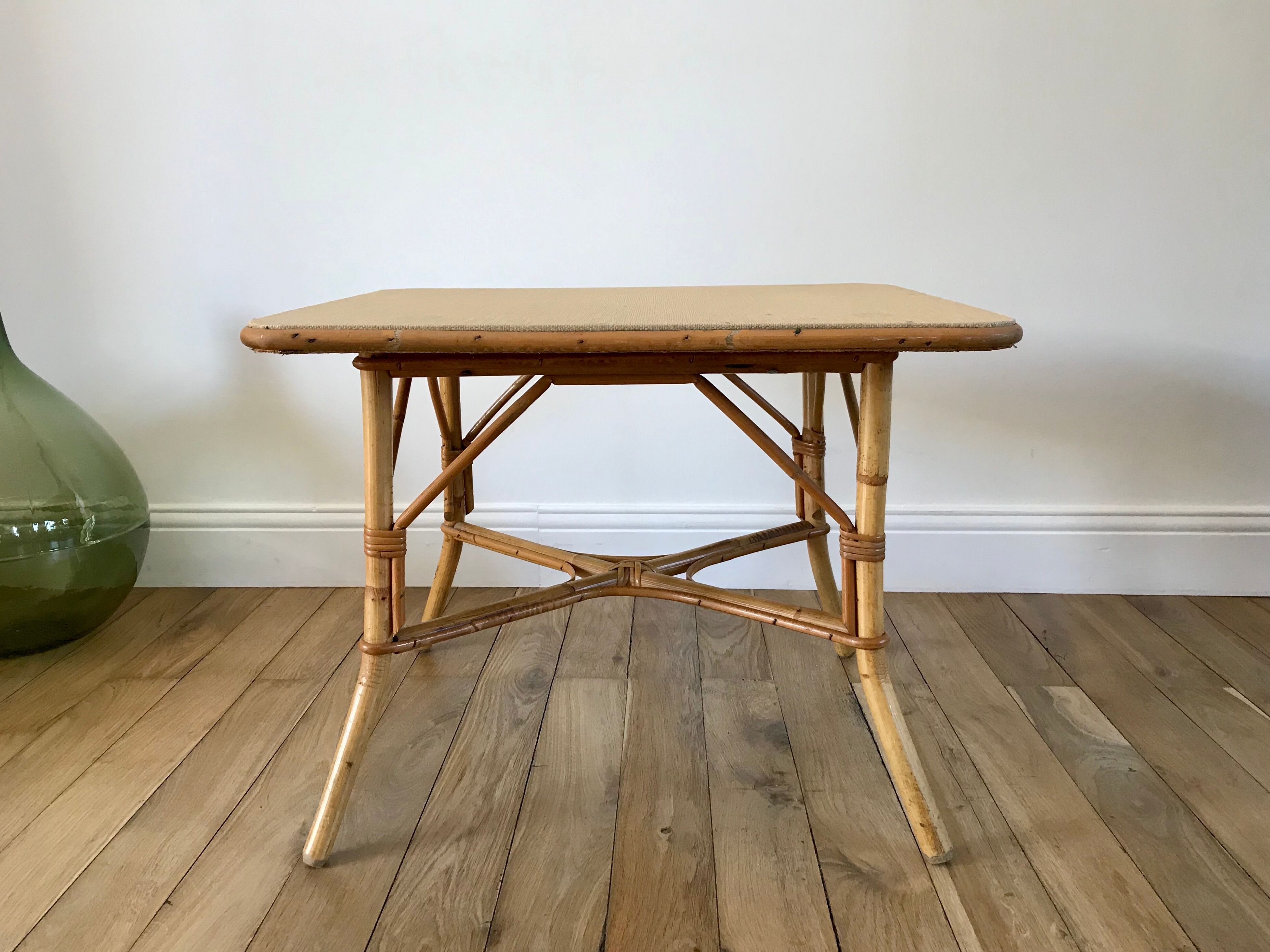 Coffee table in rattan and bamboo 60s