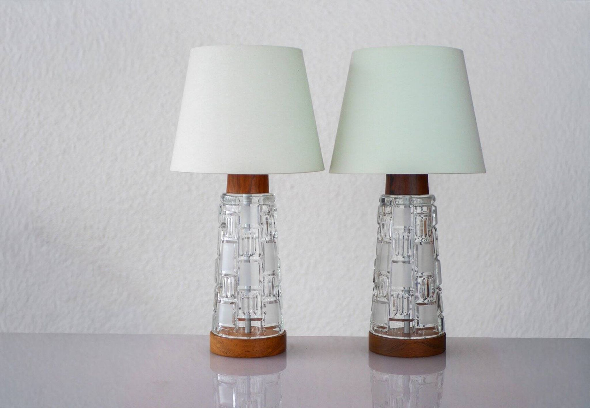 Mid-century modern Scandinavian teak and glass table lamps, set of 2
