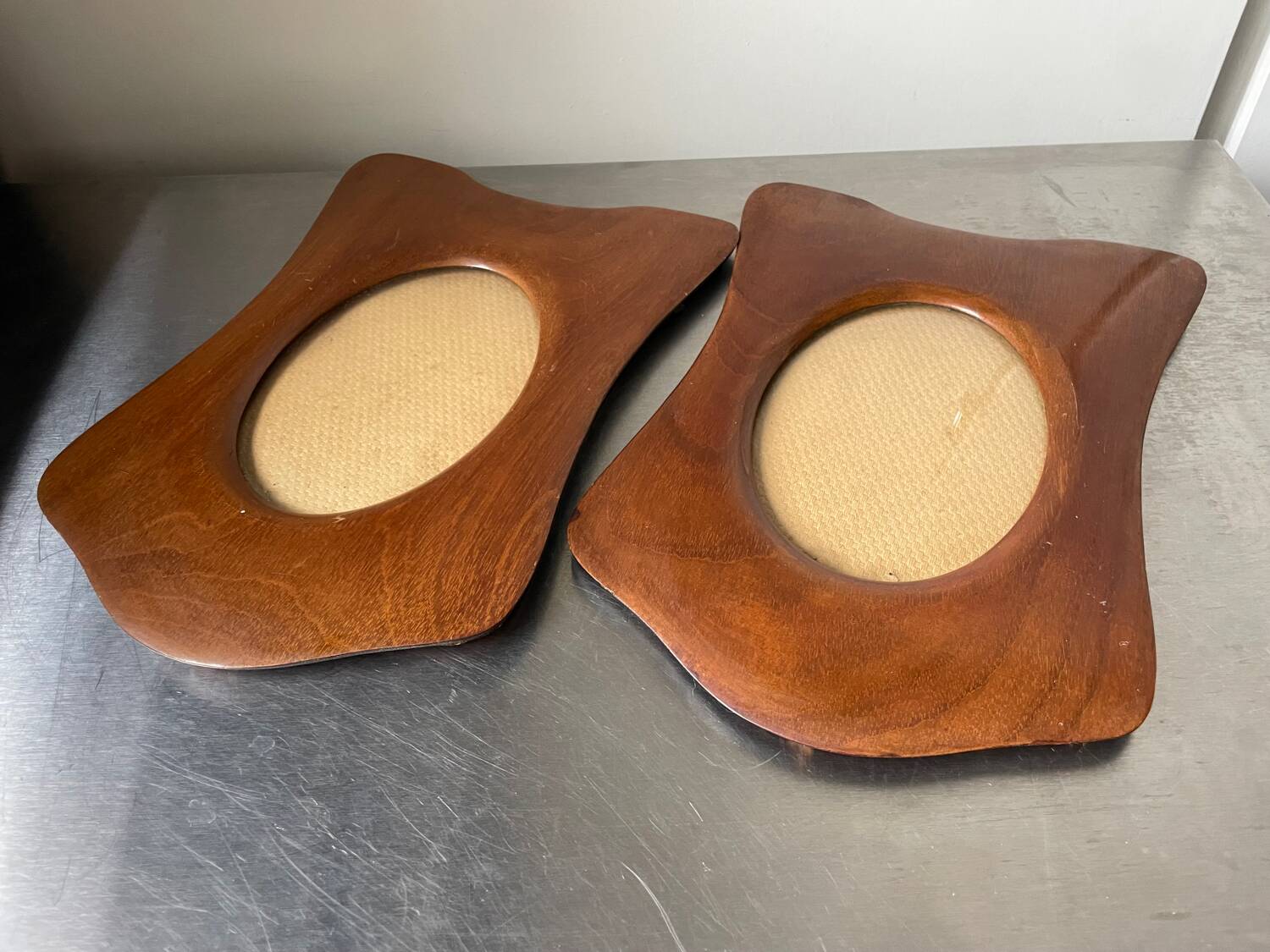 Pair of antique  identical art deco mahogany wooden frames measurements each  25 cm x 17.5 cm  convex glasses