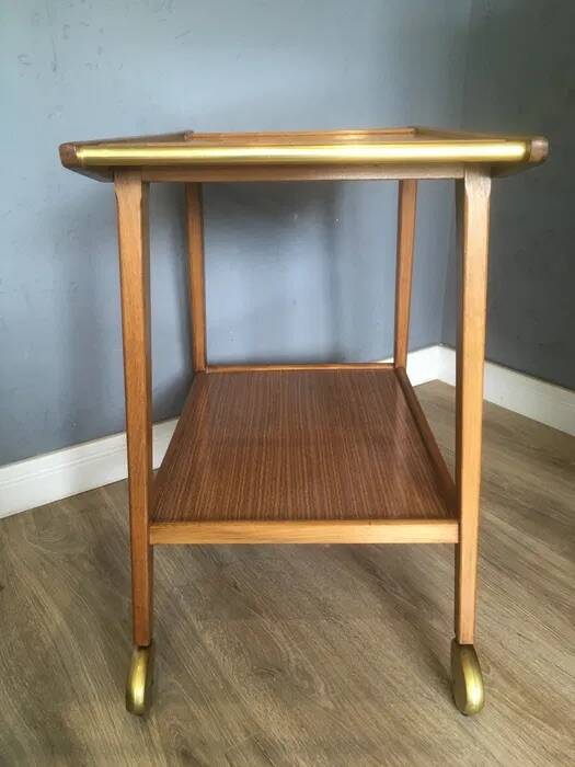 Mid-Century Bar Cart / Serving Trolley — Solid Wood, 1960s