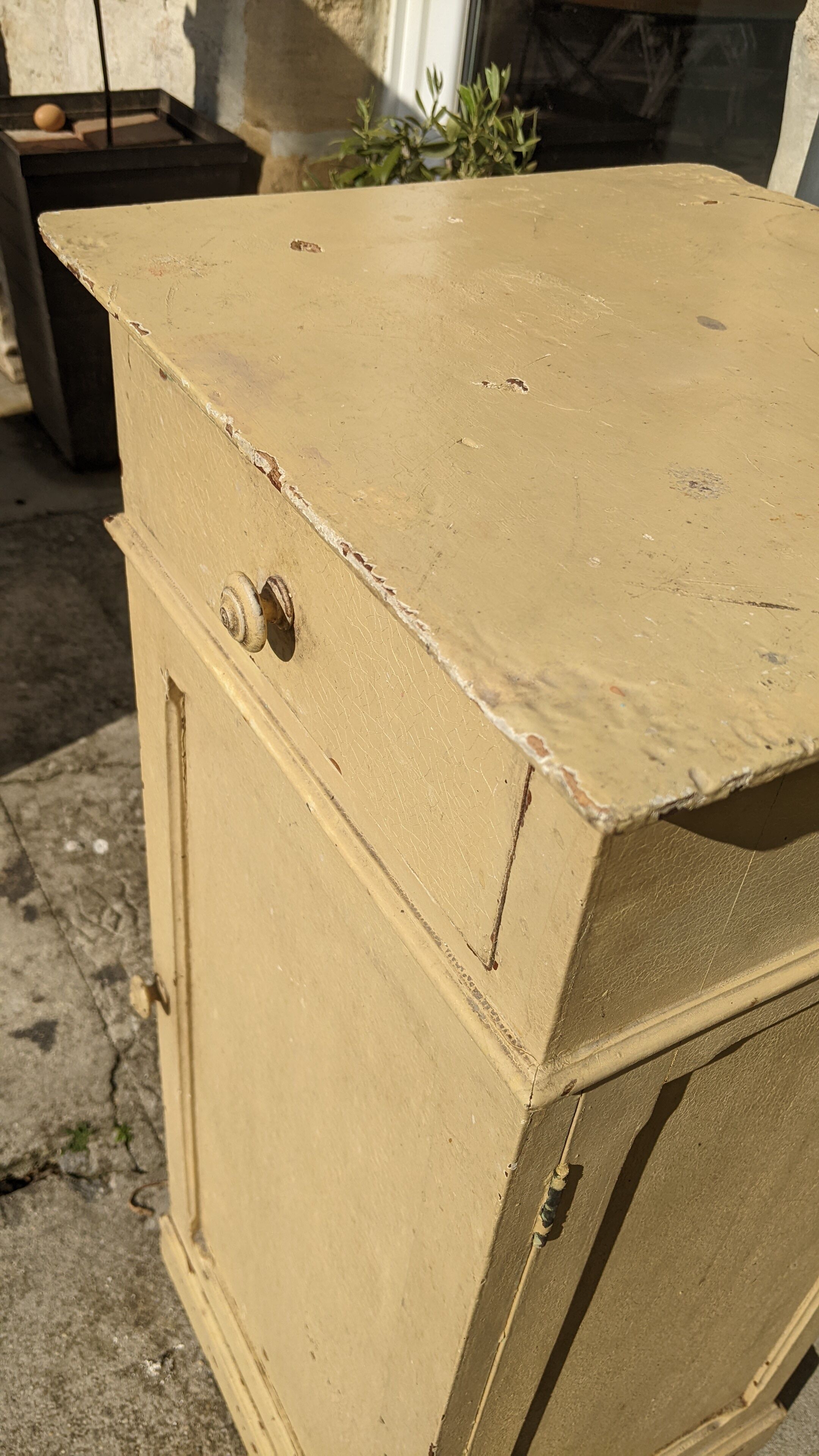 Old wooden bedside yellow patina circa 1900