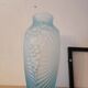 Vase art deco verre presse 1930 bleuté