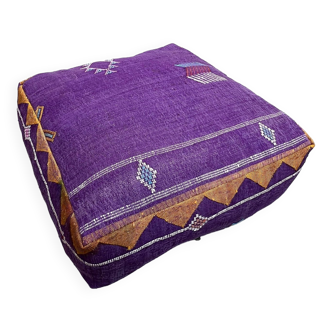 Pouf Ottoman Marocain, Pouf en Soie Cactus, Pouf Violet, Tabouret Ottoman, Pouf de Salon, Pouf Fait