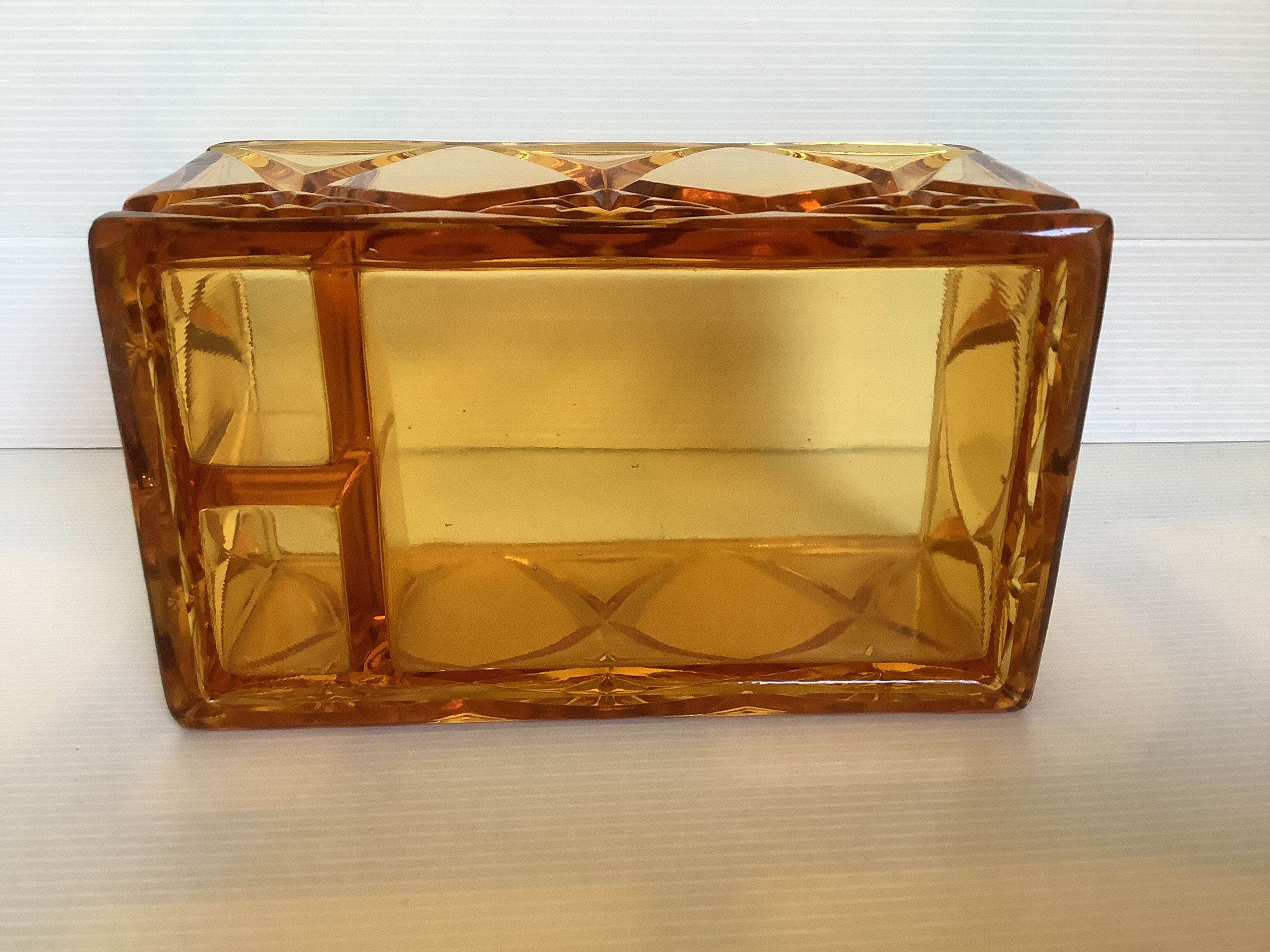 Old yellow thick glass desk organizer