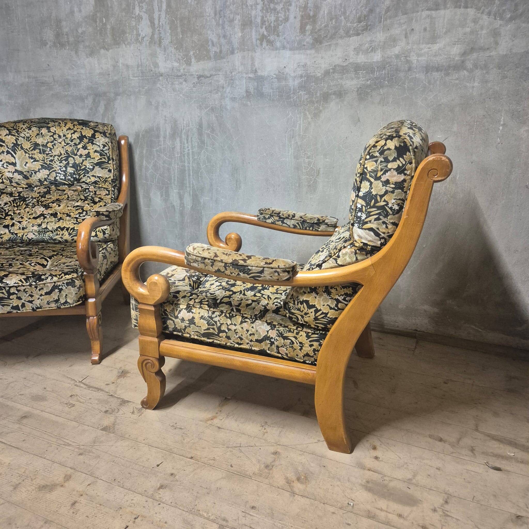 Pair of Wooden Armchairs with Curved Arms, Czechoslovakia, 1940s–1950s