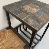 Side table with straw bench