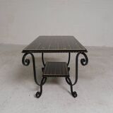 Table basse vintage avec 2 plateaux en verre avec impression des années 50