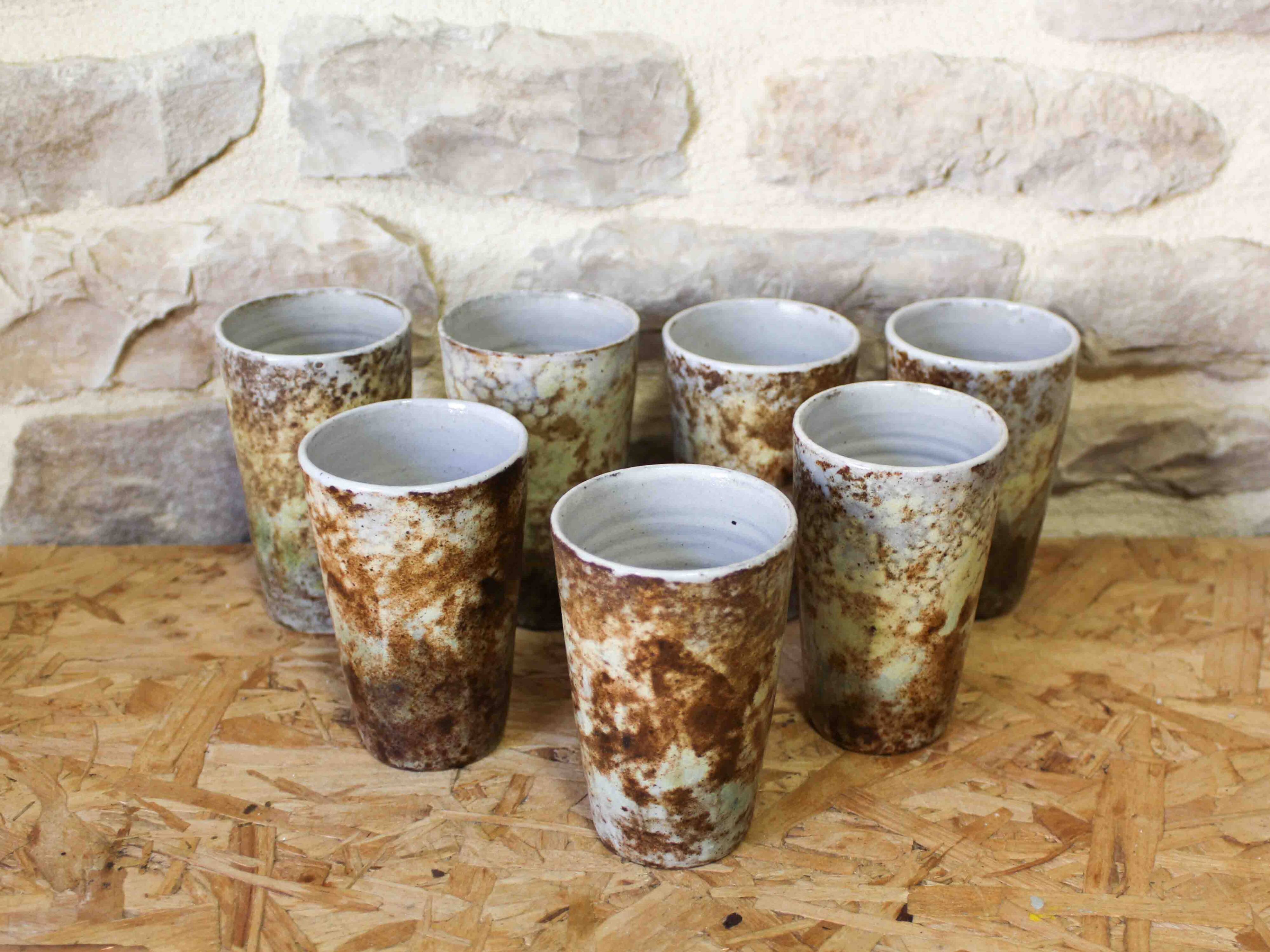 Set of 7 ceramic cups by Alexandre Kostanda Vallauris