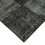 Hand-Knotted Oriental Overdyed 171 cm x 246 cm Black Patchwork Carpet