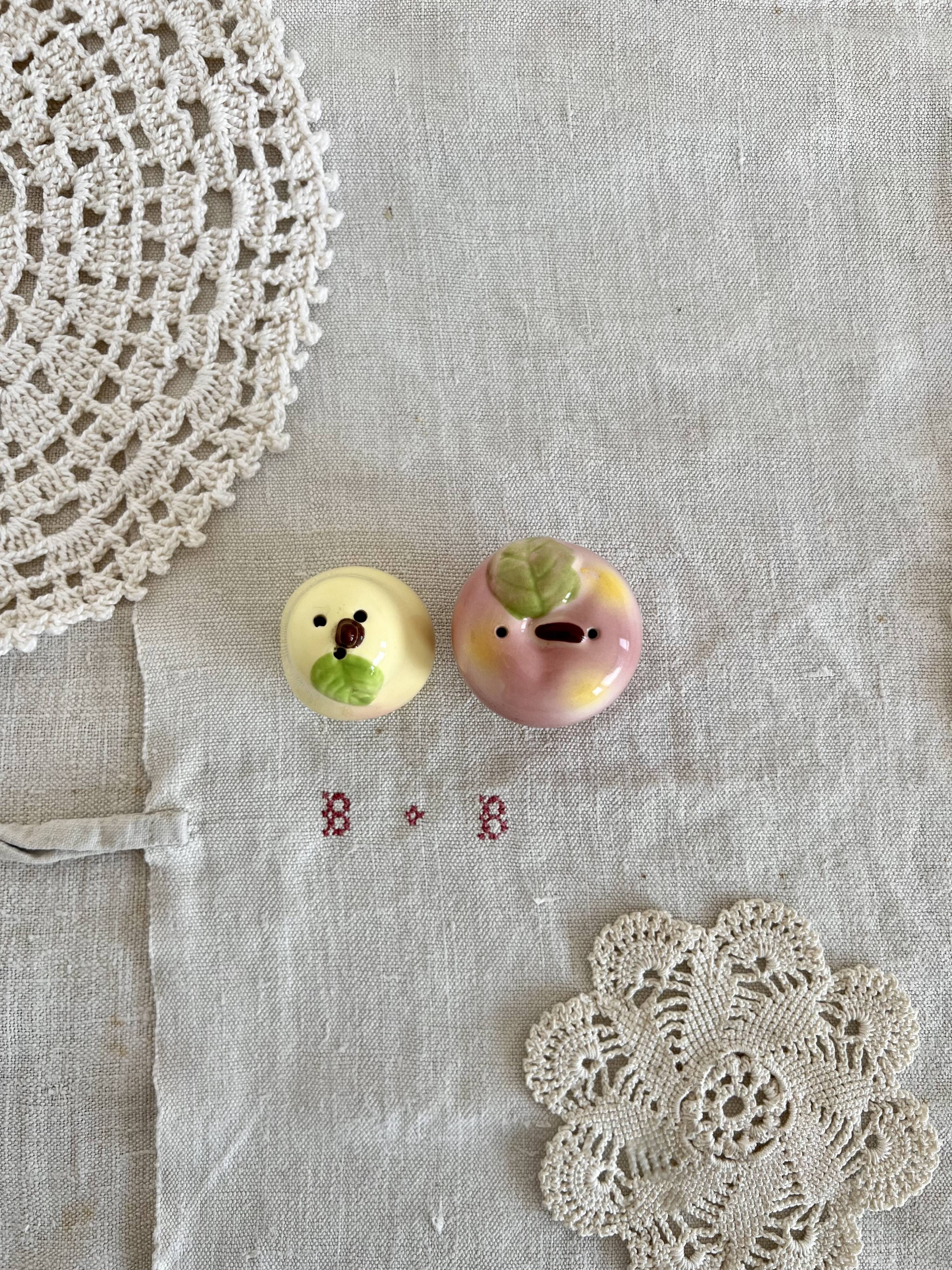 Vintage ceramic salt and pepper shaker and fruit slip