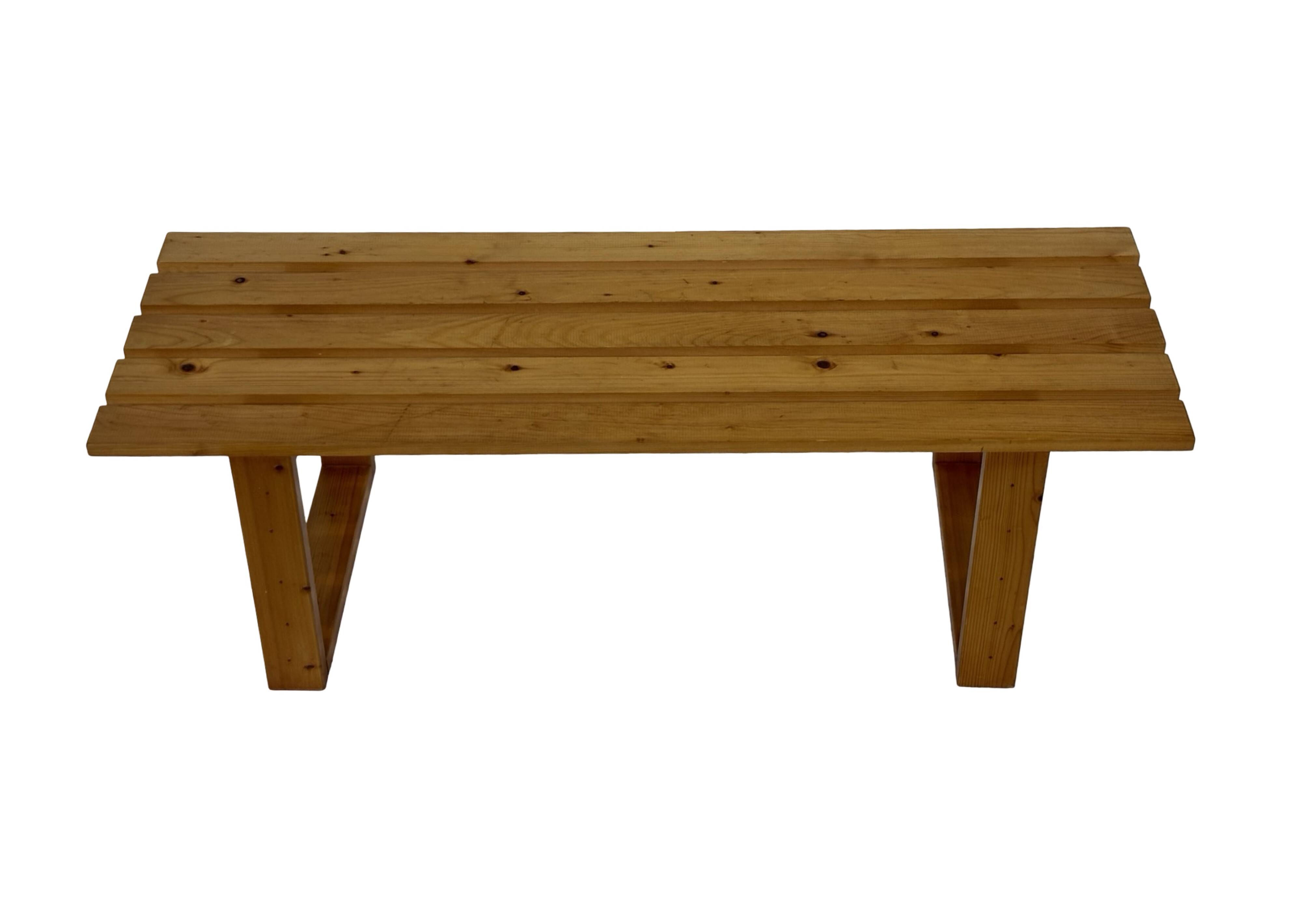 Vintage Scandinavian modern pinewood slatted bench from the 1960's