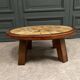 Brutalist ceramic and wood coffee table in the style of Roger Capron