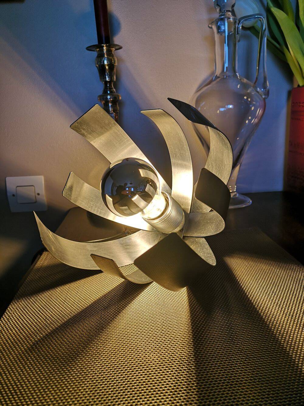 Pair of brushed steel wall lights - Jocelyne Trocmé - 1970s