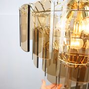 Vintage Veca Chandelier: Italian 1970s Smoked Glass & Brass Pendant Lamp