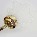Pair of vintage brass wall lights with flower and glass tulip. 80 years