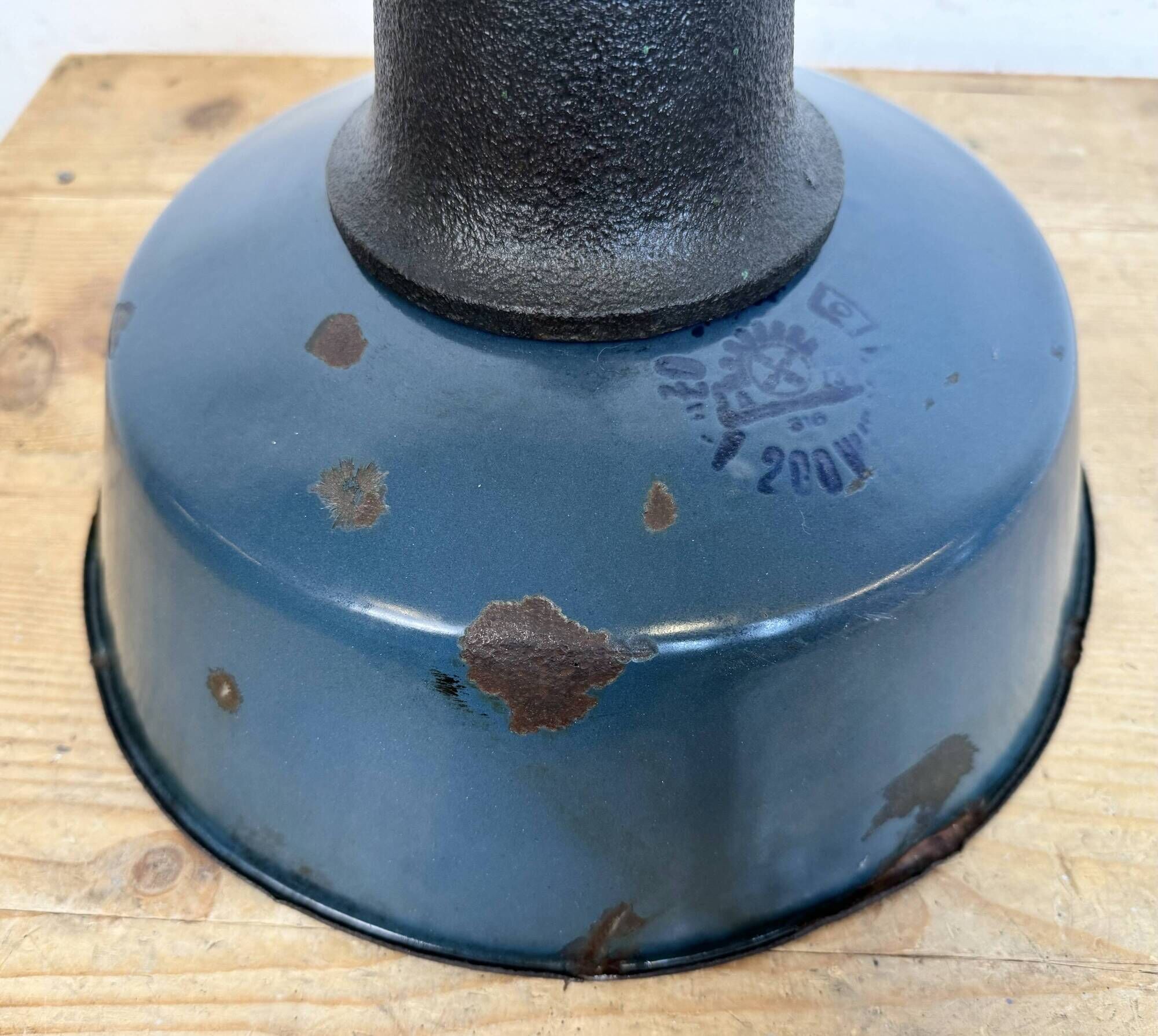 Industrial Blue Enamel Factory Lamp with Cast Iron Top, 1960s