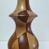 Turned wooden lamp and vintage wood inlay