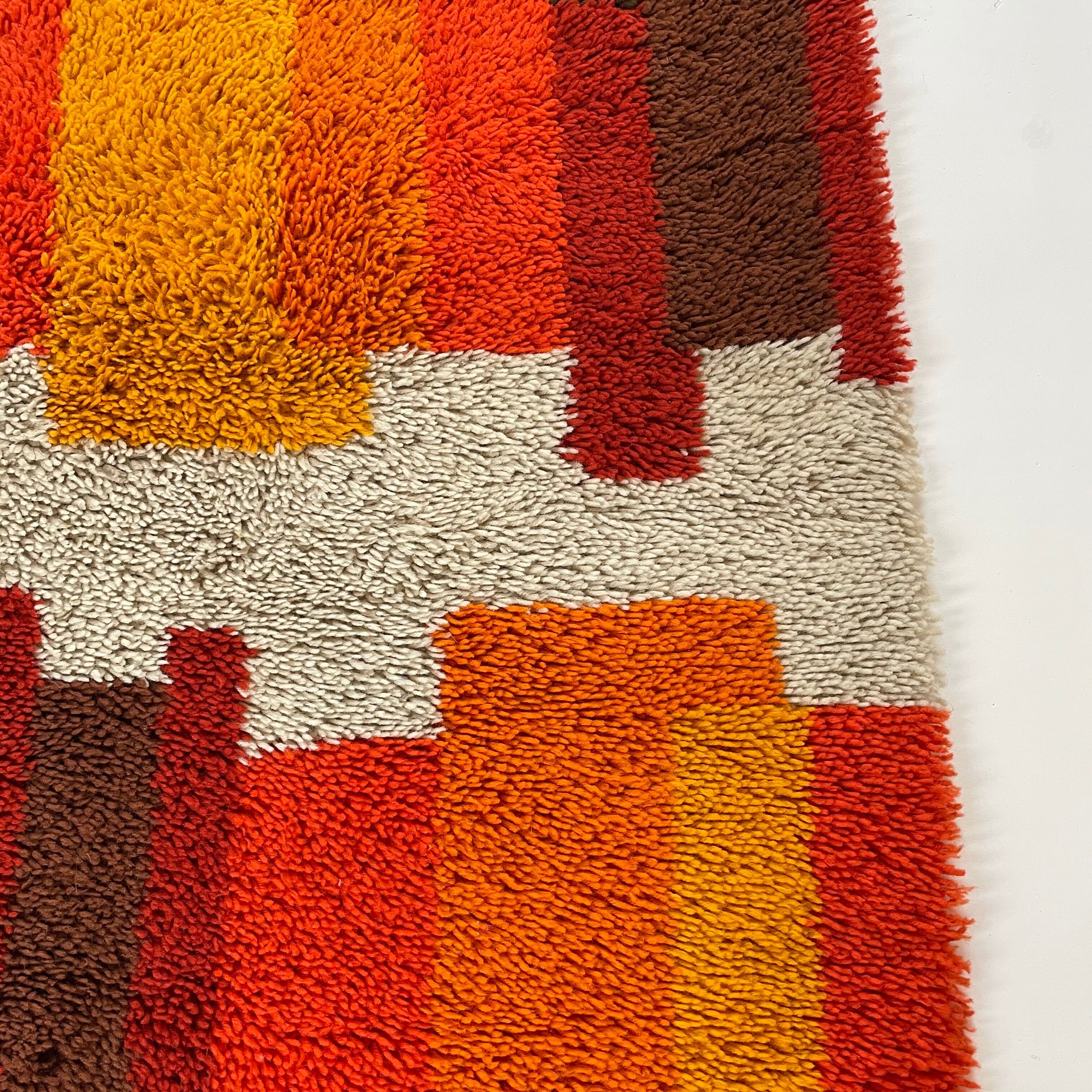 Set of 2 modernist multi-color high pile rya rug by desso, netherlands, 1970s