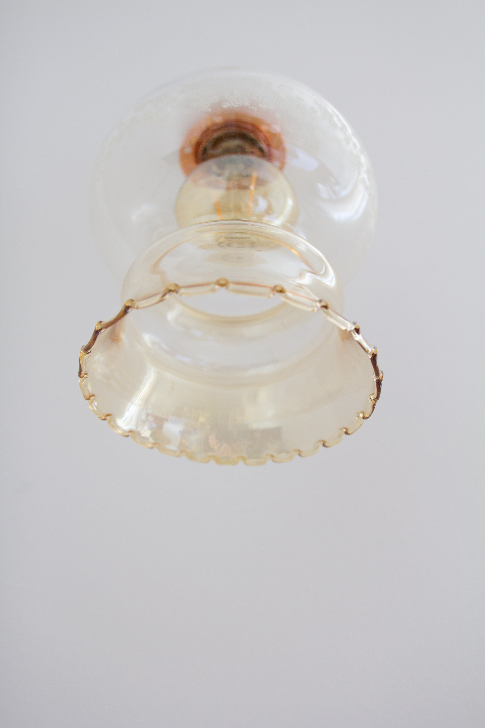 Pair of Yugochic wall vintage lamps upcycled from mid-century glass lampshades