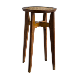 Tabouret en chêne et cannage