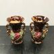 Pair of old vases with vintage beige brown ceramic handles