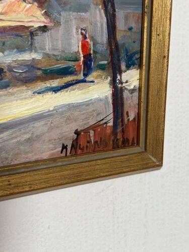 Swedish Oil on Panel "Lakerstationen” by L. Knut Norman Vintage & Framed 46×38cm