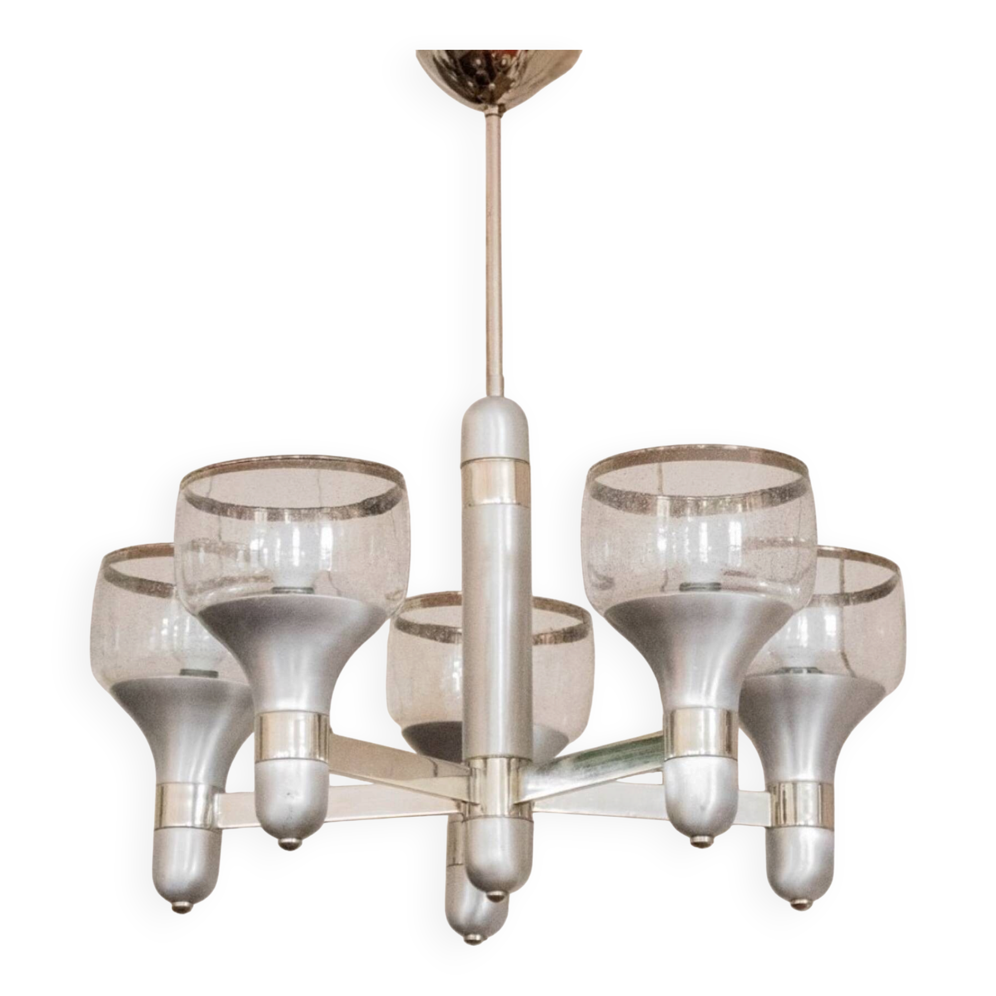 Lustre 5 branches en aluminium brossé