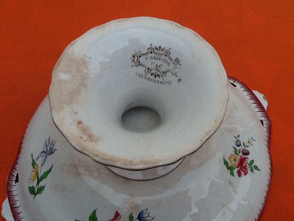 Compotier with floral decoration Faience of Sarreguemines 1960