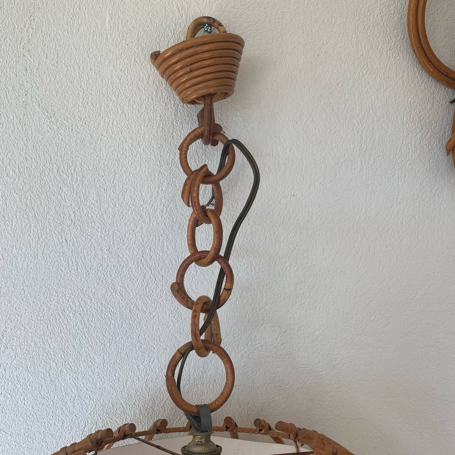 ▪️Lot Suspension And Wall Lamp Wicker Louis Sognot 50-60's Bohemian Chic Vintage