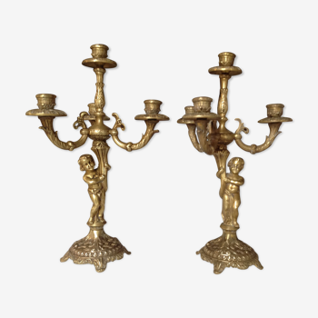 Pair of bronze candlesticks, early 20th