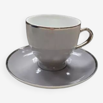 Tasse et sa soucoupe grise avec liseré argent - Flamant Home Interiors