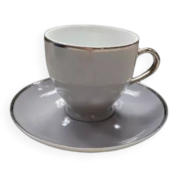 Tasse et sa soucoupe grise avec liseré argent - Flamant Home Interiors