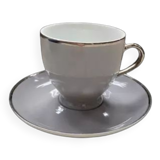 Cup and its gray saucer with silver edging - Flamingo Home Interiors