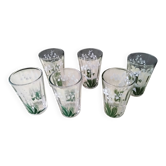 6 antique glasses with screen-printed lily of the valley design