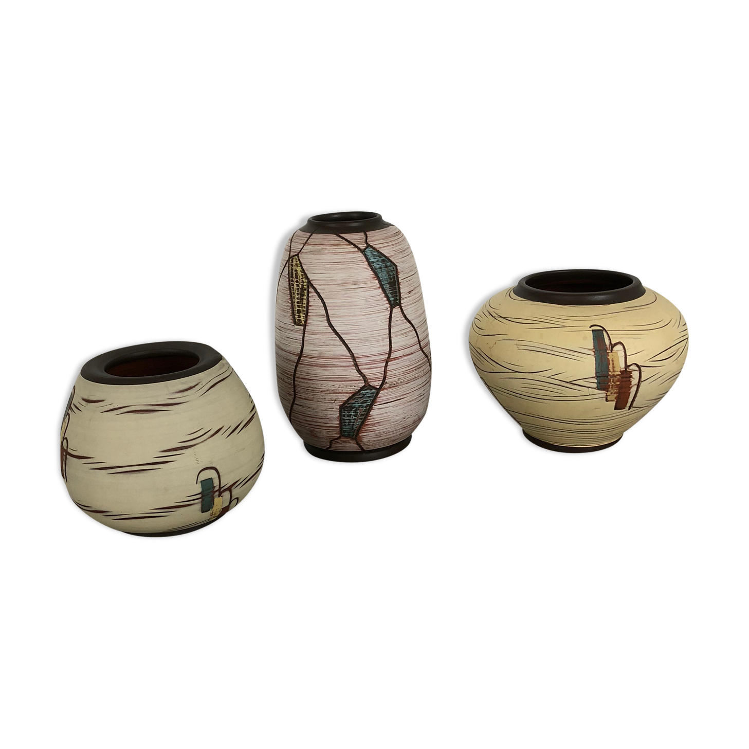 Set of 3 Ceramic Pottery Vase by Sawa Ceramic Franz Schwaderlapp, Germany 1960s