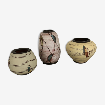 Ensemble de 3 vases de poterie en céramique par Sawa Ceramic Franz Schwaderlapp, Allemagne des années 1960